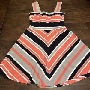 Banana Republic Milly Collection Dress Coral Striped Fit-and-Flare Sz 6P Petite